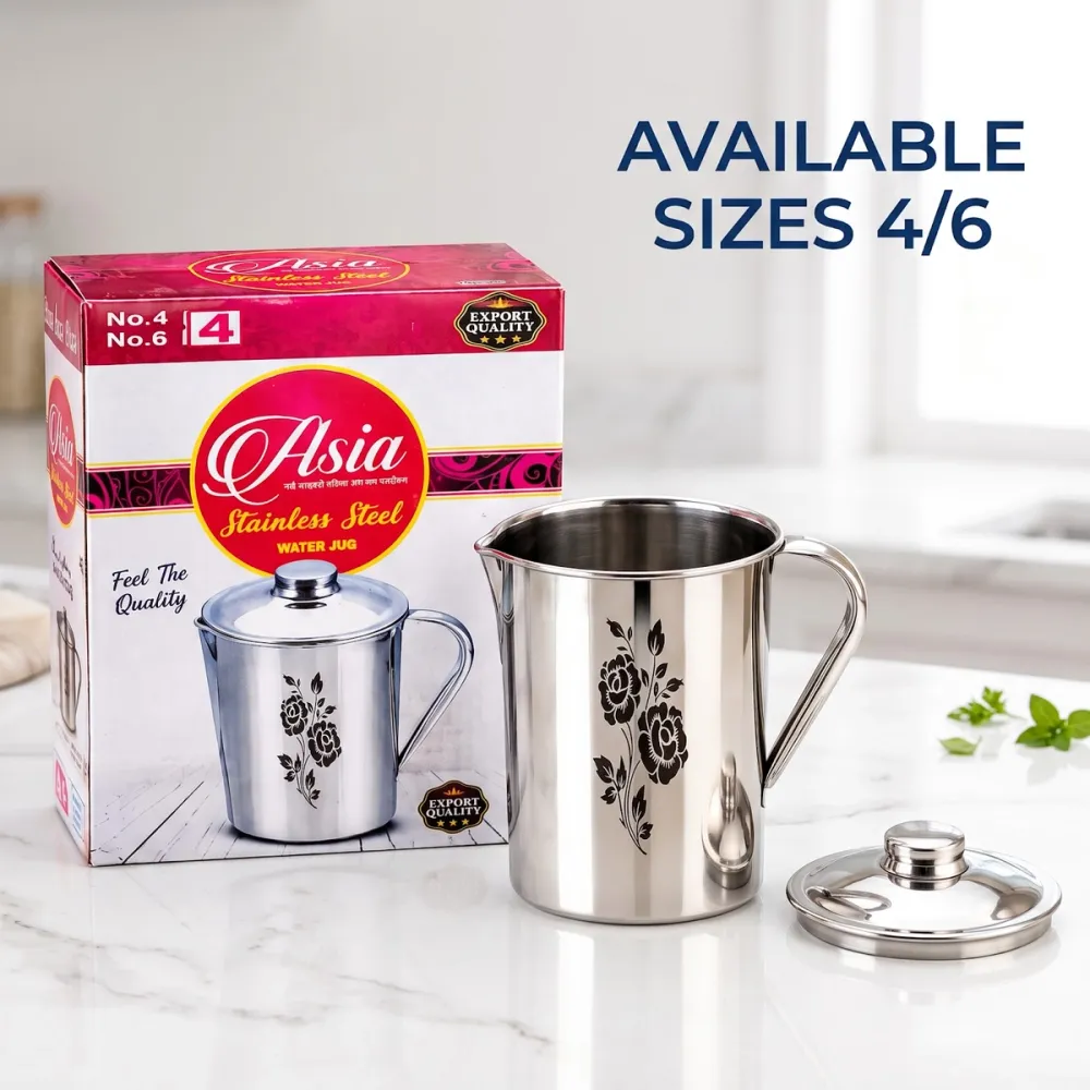 Asia Export Quality Stainless Steel Water Jug with Floral Motif - Daily Cart Nepal