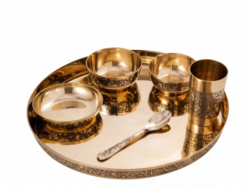 Famous Royal Bronze Kansa Dinner Thali Set (6 Pieces) - Daily Cart Nepal