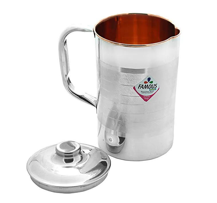 Famous Dual-Tone Copper and Stainless Steel Water Jug with Lid (No. 4) - Daily Cart Nepal