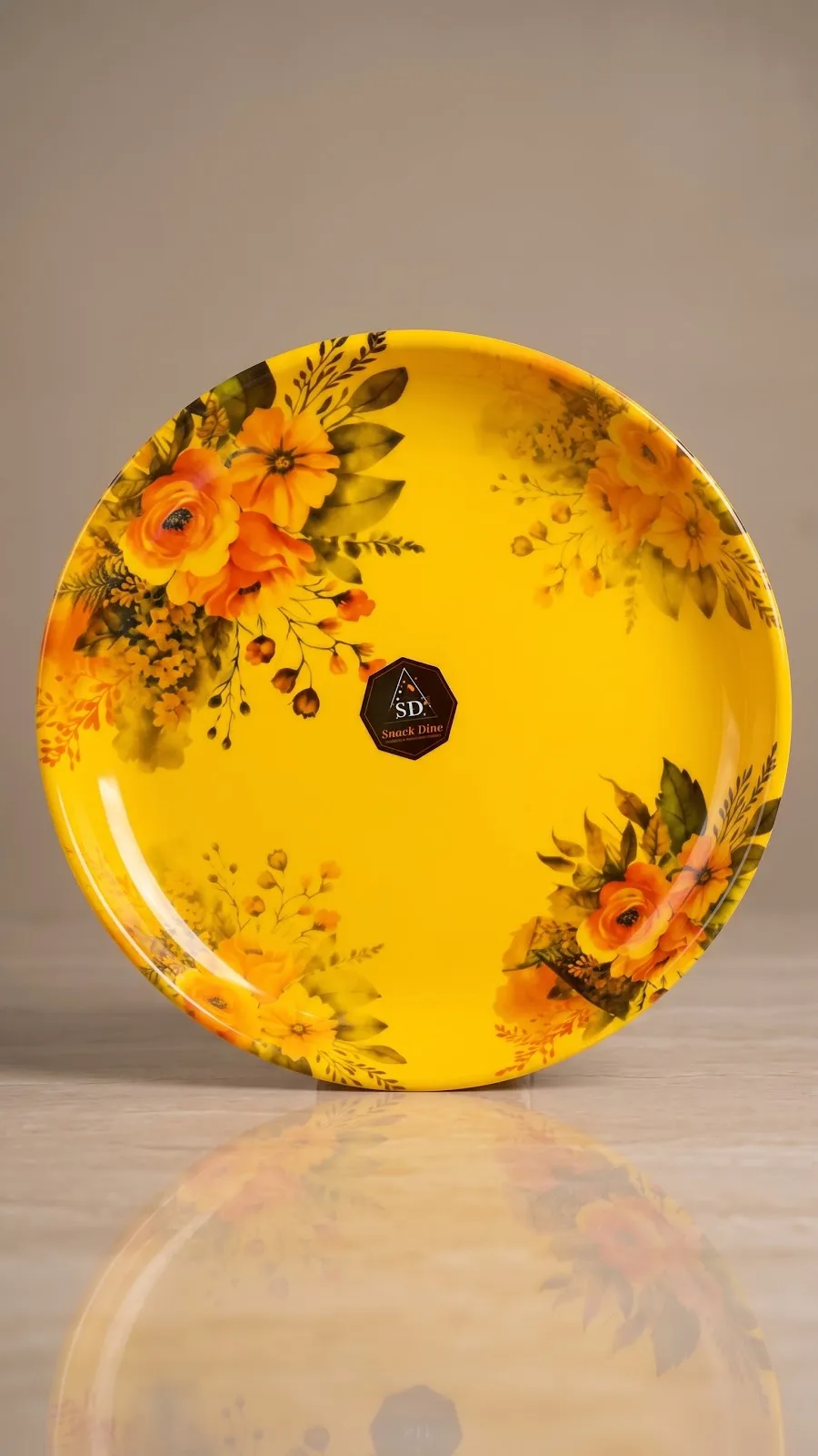 SD Floral Printed Melamine Round Dinner Plate (Yellow) - Daily Cart Nepal