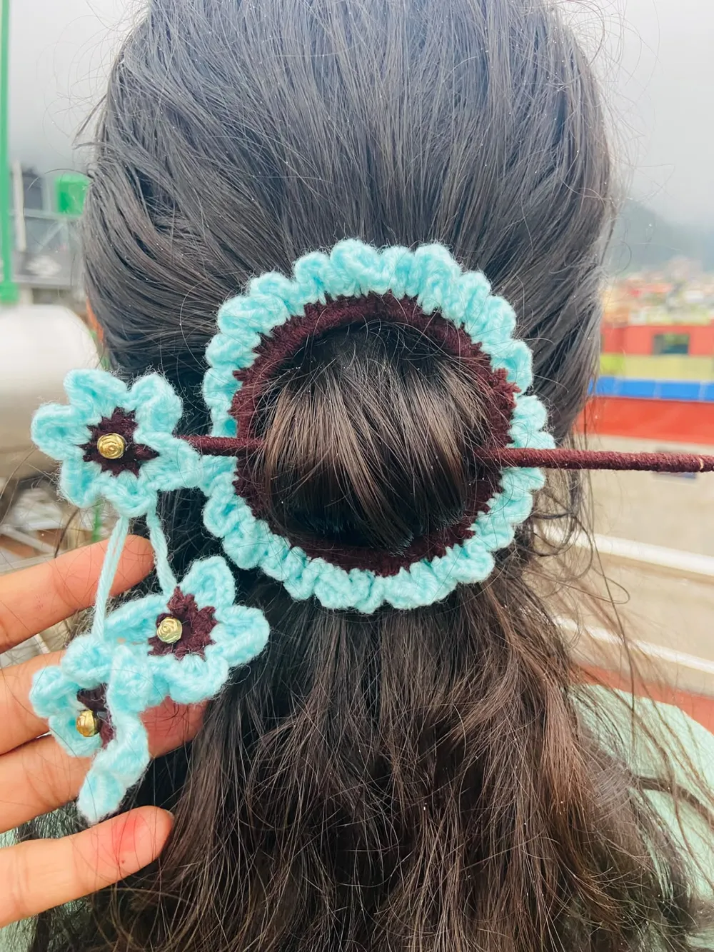 Handmade Floral Hair Bun Stick and Ring Clamp Clip thumbnail 2