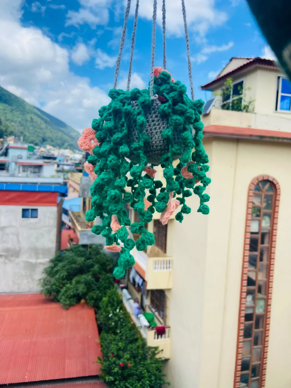 Handmade Crochet Hanging Vine Plant with Flowers thumbnail 4