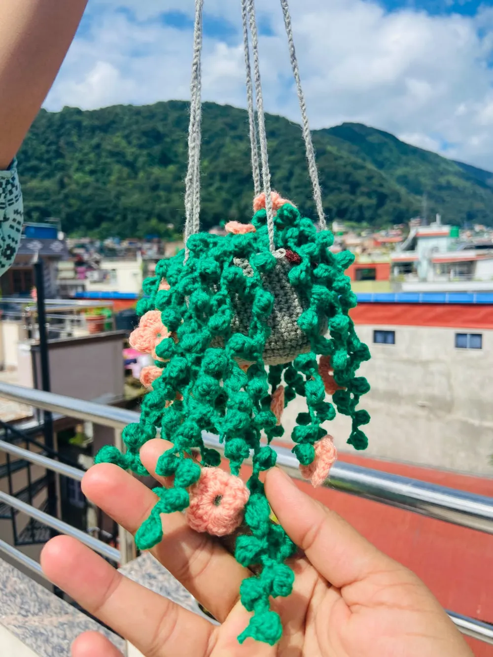 Handmade Crochet Hanging Vine Plant with Flowers thumbnail 3