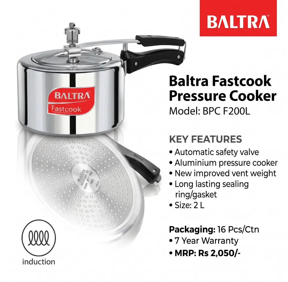 Baltra Fastcook Aluminium Pressure Cooker 2L (BPC F200L) thumbnail 2