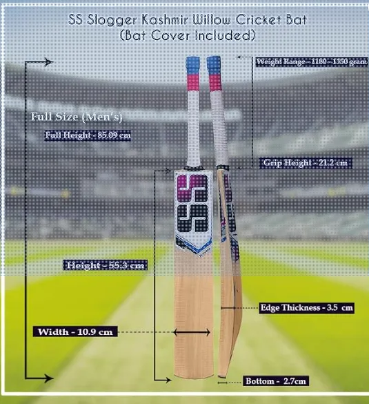 SS Slogger Kashmir Willow Cricket Bat (Senior, Grade 5) - Daily Cart Nepal