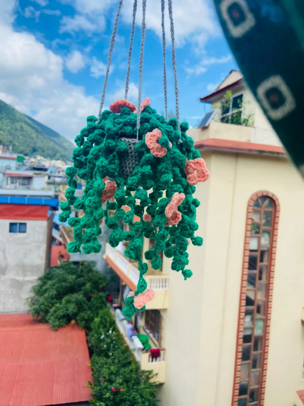 Handmade Crochet Hanging Vine Plant with Flowers thumbnail 2