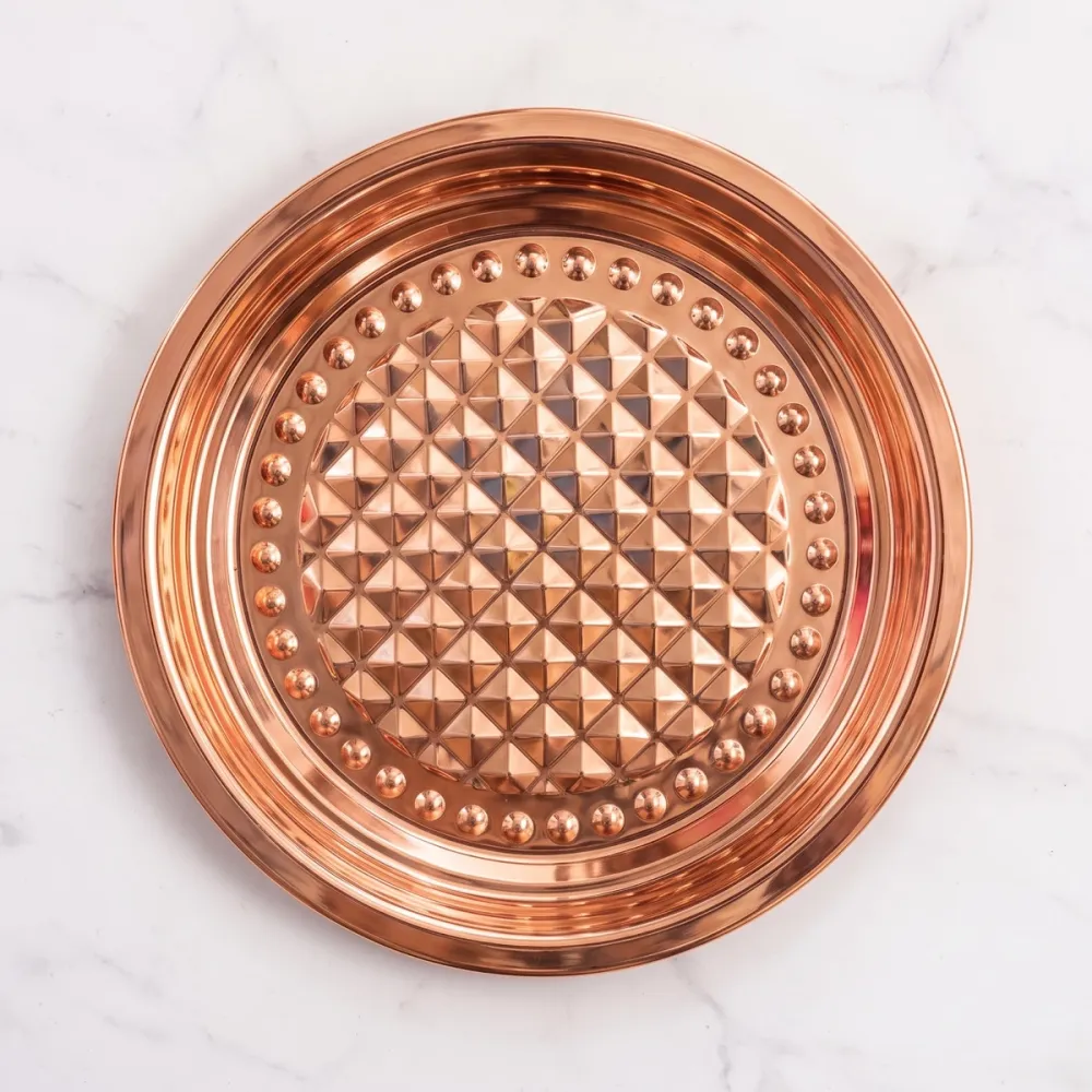 Copper Finish Geometric Diamond Embossed Decorative Thali (35 cm) - Daily Cart Nepal