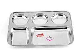 Famous Stainless Steel Square Khande Mess Thal (5-Compartment) - Daily Cart Nepal