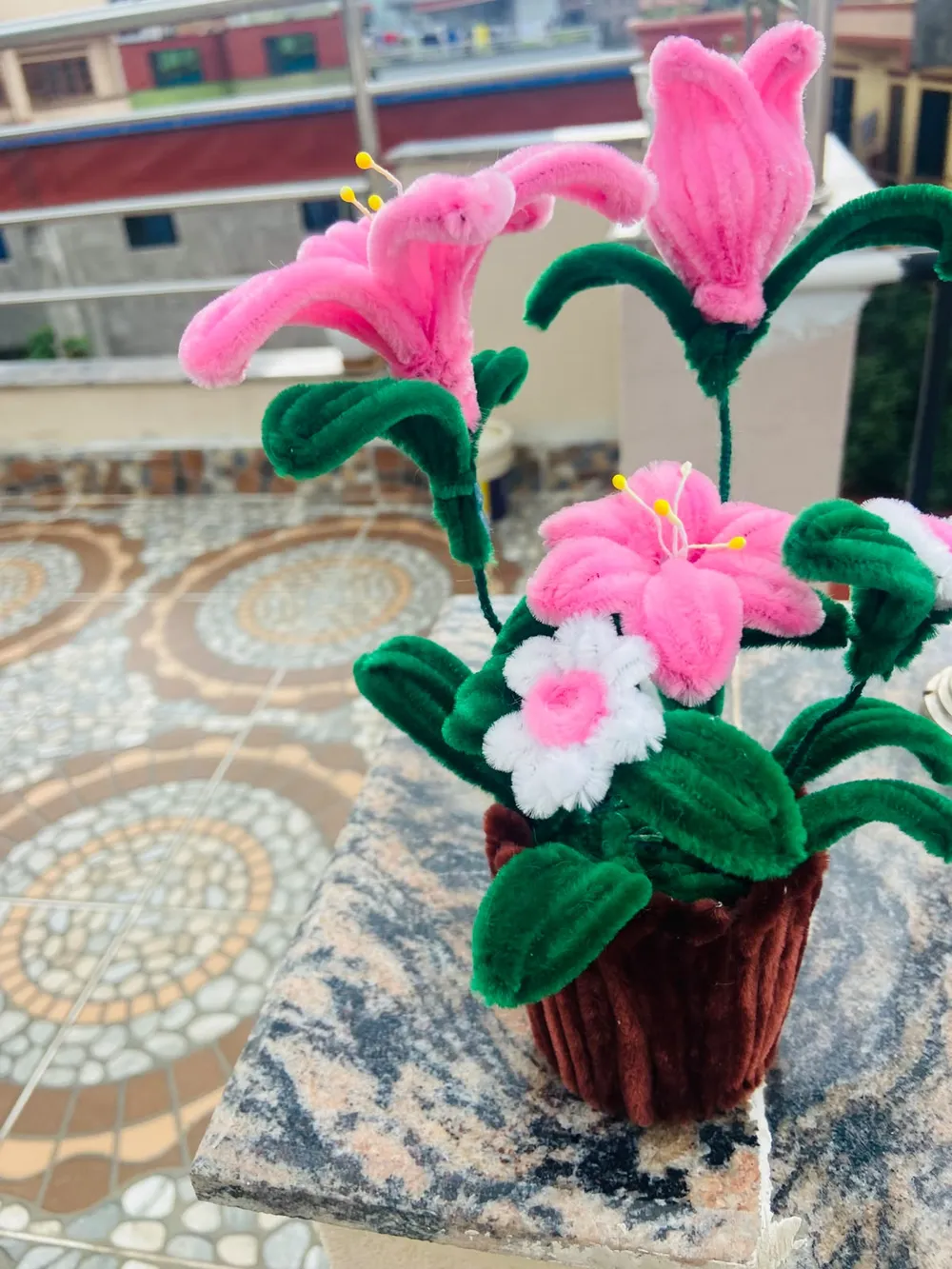 Handmade Mini Pipe Cleaner Lily Flower Potted Plant - Daily Cart Nepal
