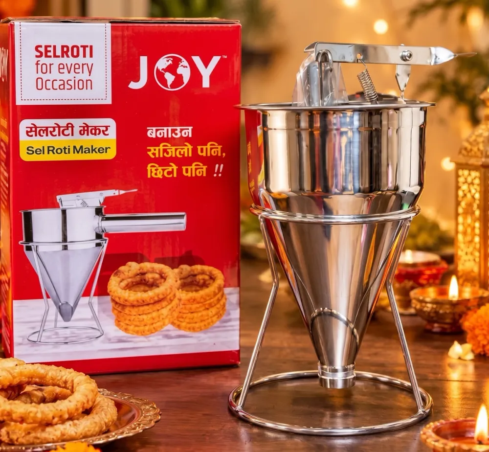 Joy Stainless Steel Sel Roti Maker Funnel with Stand (600ml) - Daily Cart Nepal